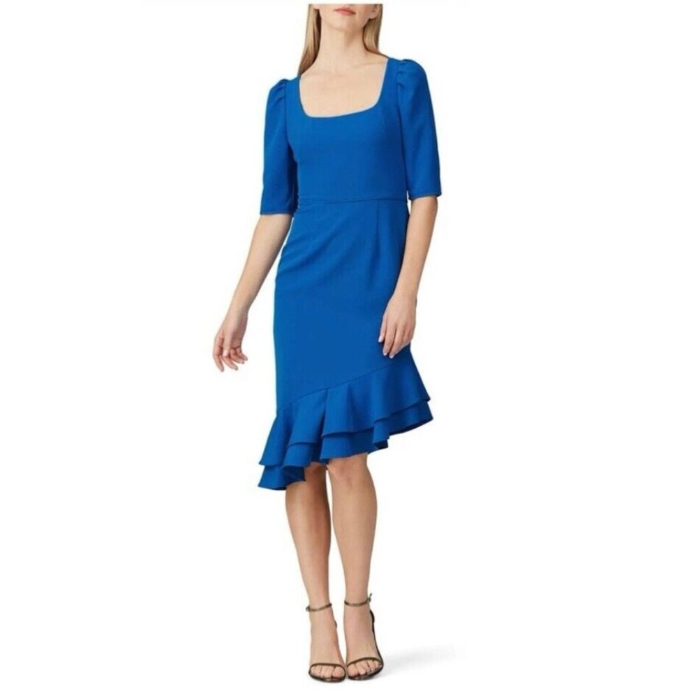 Black Halo Evelyn Dress 4 Blue Short Sleeve Stretch Career Church NEW NWT